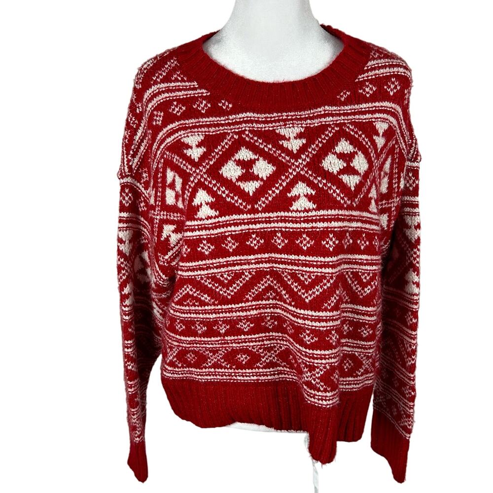Vintage American Eagle Red White Patterned Fair Isle Sweater Top Small Chunky